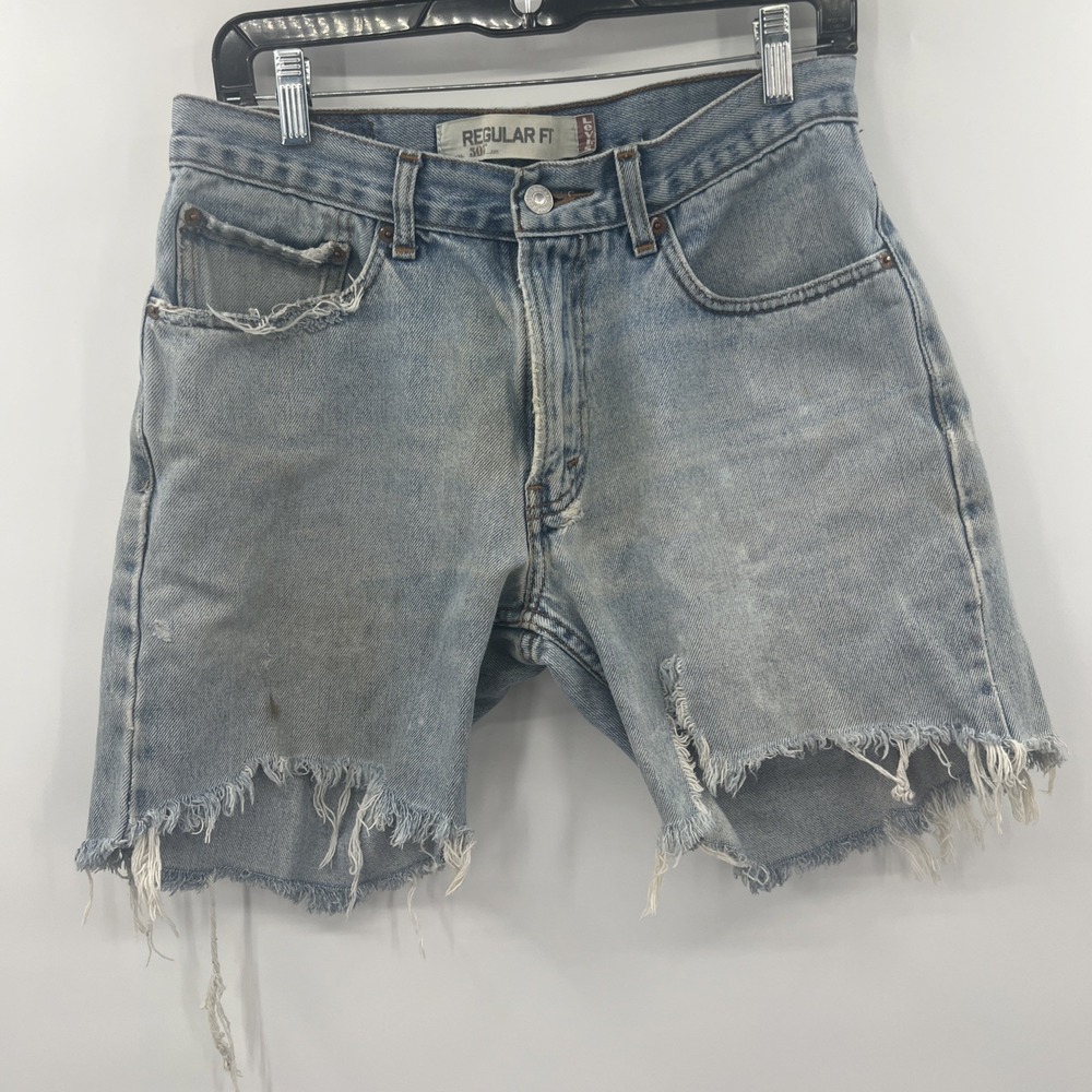 Vintage Levis 505 Shorts Mens 32 Blue Denim Cut Off Distressed